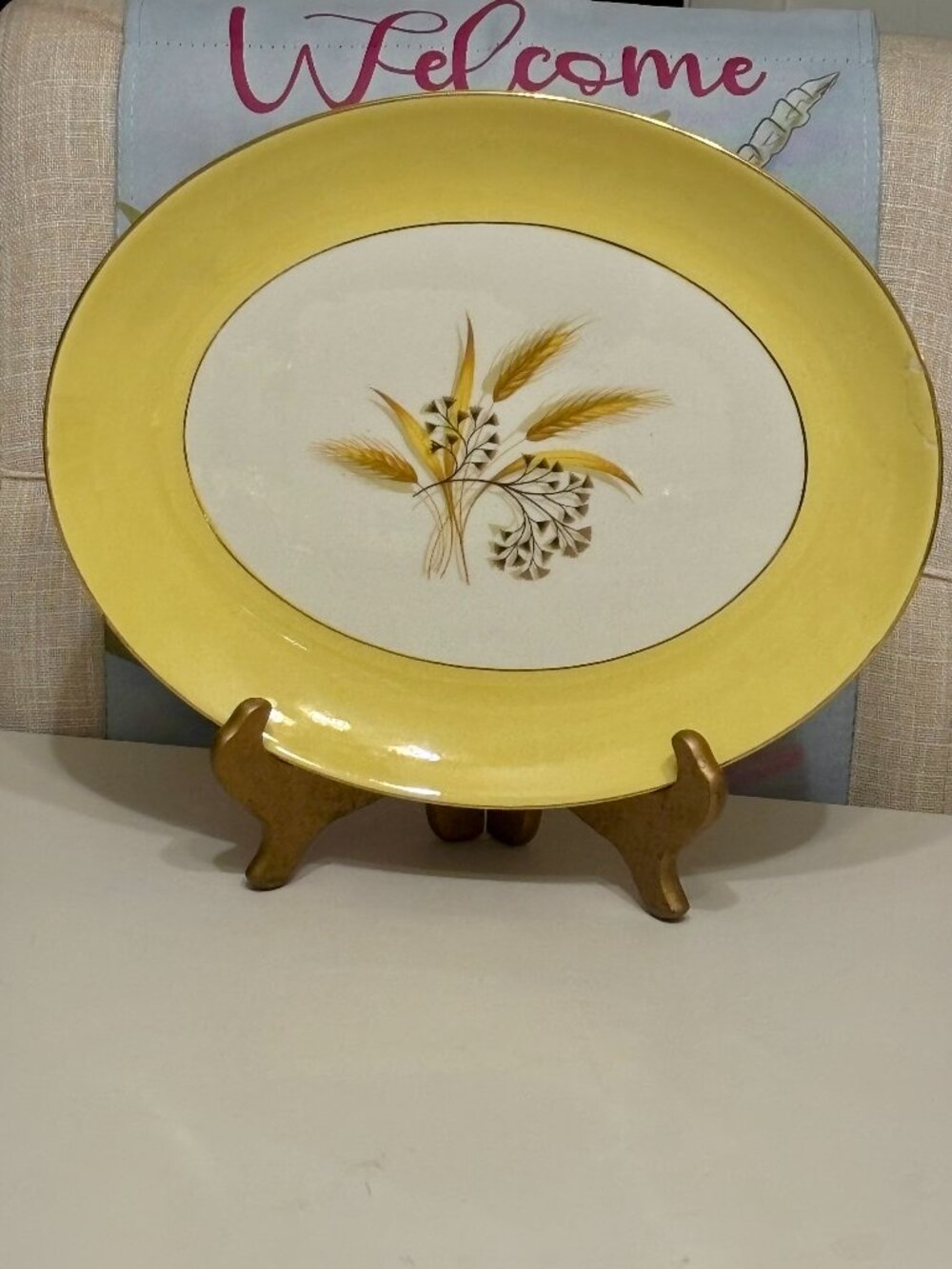 MCM "Autumn Gold"/Wheat Large Yellow/Cream Gold Trimmed Platter 13"X11"